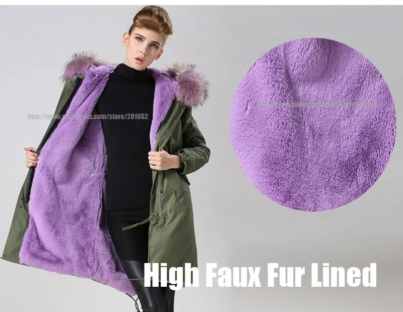 Женская Mrs с капюшоном меховой воротник толстый мягкий длинное пальто Верхняя одежда куртка Фиолетовый Мех животных куртка на подкладке