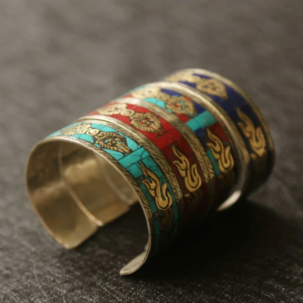 

hot sell new - free shipping Tibet Nepal Folk Style Jewelry Handmade Tibetan Silver Turquoises Bracelet Bracelet Vajra opening