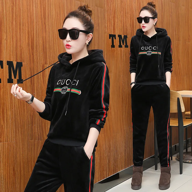

Women Tracksuit Sportswear Winter Fleece Velvet Thick hooded Hoodies Sweatshirt+pant Running Jogging Casual Set Sport Warm Suit