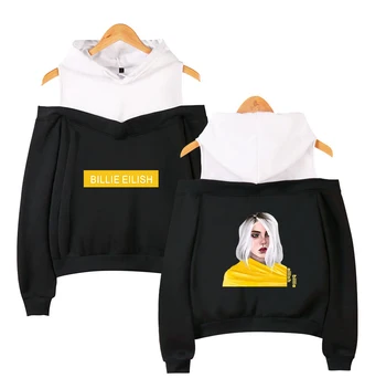 

Billie Eilish print Popular fashion comfortable Basic Street Women Casual cool off-shoulder Hoodies Sweatshirt Sexy Hoodies