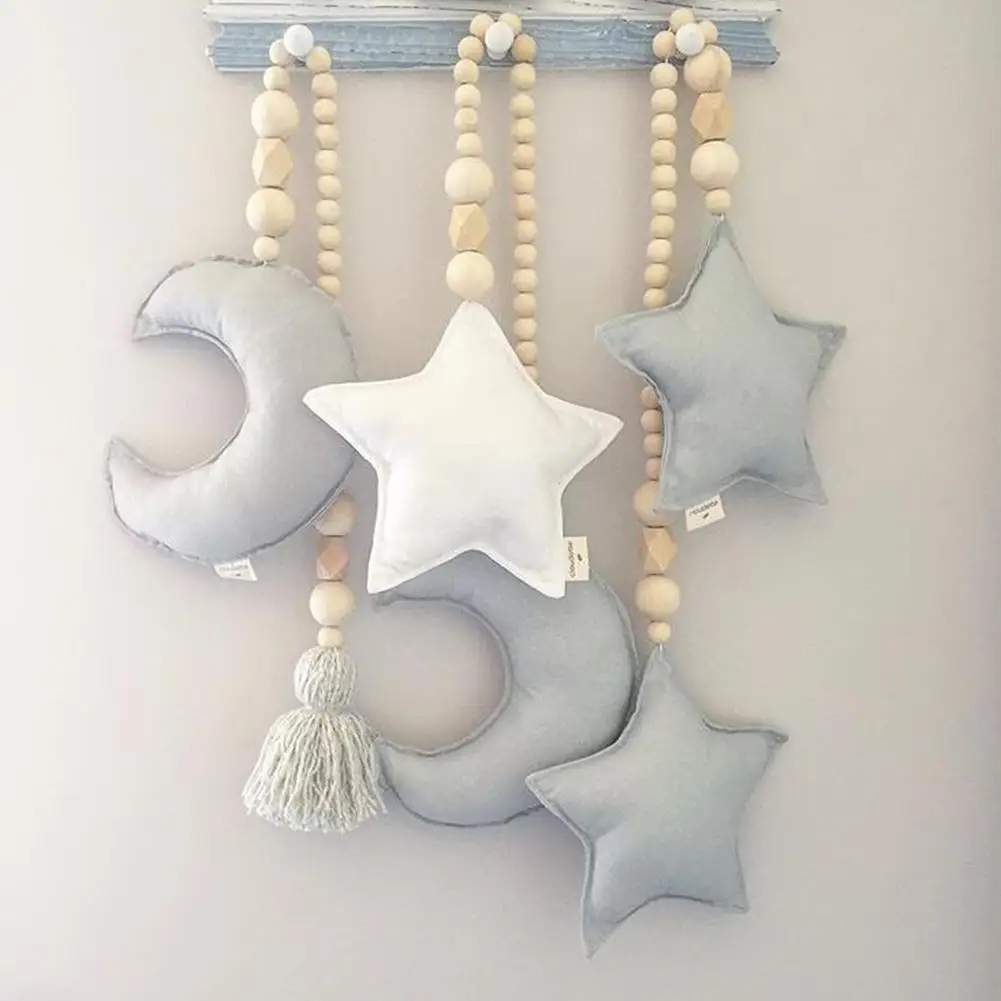 

Plush Star Moon Pillow Beads Rope Hanging Baby Room Crib Decor Photograph Props kids bed stroller hanging cribs