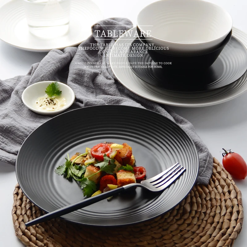 

NIMITIME Ceramic Round Plate Nordic Pure Color Western Dinner Plate Breakfast Plate Home Rice Bowl Round Pattern Tableware
