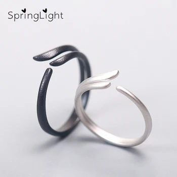

SpringLight Personalized Ring Real 925 Silver Creative Design Fine Jewelry Adjustable Feather Wings Couple Rings for Women Gift