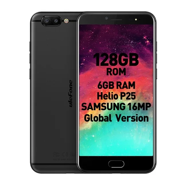Мобильный телефон Ulefone T1 Premium Edition, Android 7,0, четыре ядра, 6 ГБ ОЗУ, 128 Гб ПЗУ, 16 МП, две камеры, отпечаток пальца, глобальная версия - Цвет: Черный
