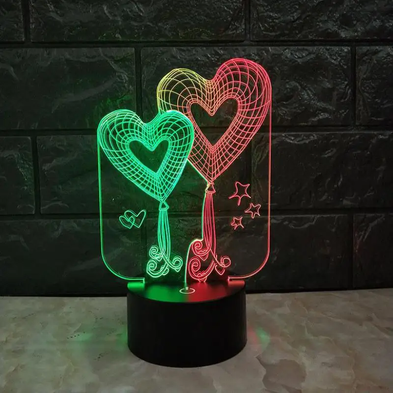 

Creative 7 Color Touch Charging Led Table Lamps Birthday Gift 3d Desk Lamp New Heart To Match 3d Visual Night Light