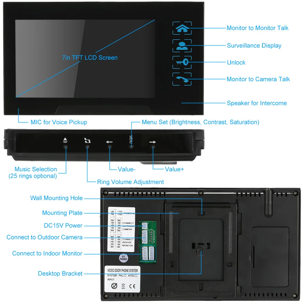 Проводной пресс-ключ 7 дюймов видео дверной телефон домофон дверной звонок Система Комплект ночного видения 1 Rfid Клавиатура код ИК-камера + 1