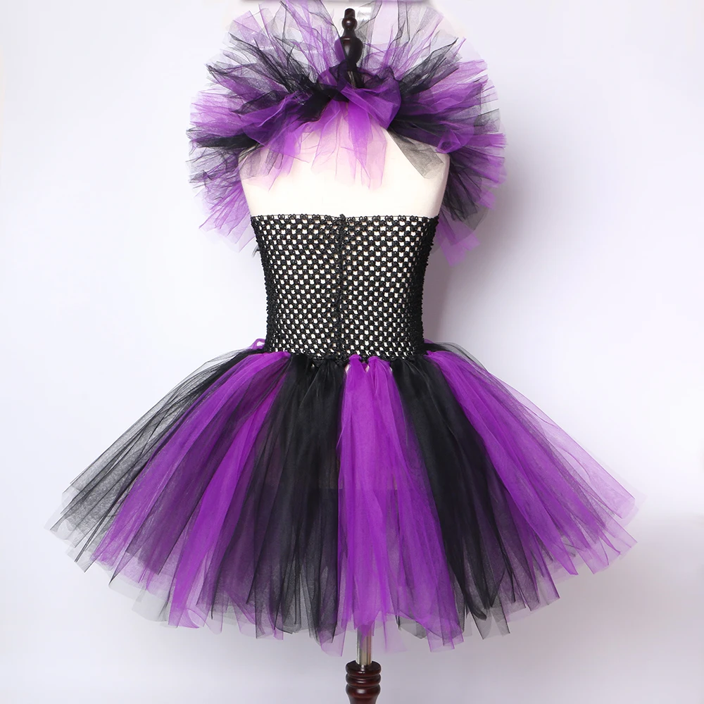 Фиолетовый, черный костюм ведьмы для девочек, платье-пачка для девочек со шляпой Детский костюм на Хеллоуин; костюм ведьмы для косплея одежда забавные тюлевые обувь для девочек карнавальные костюмы вечерние платья