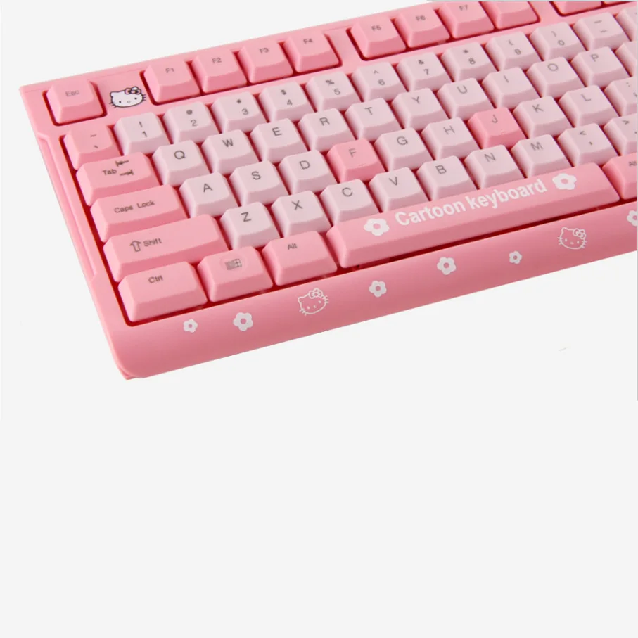 Pink Hello Kitty USB Wireless Gaming Keyboard Mouse Combos Cute Cartoon  KT Cat Desktop Laptop Computer Keyboard Set For Girls