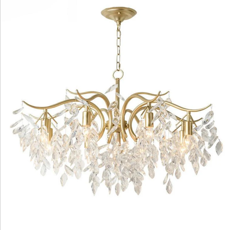 

American country living room dining room lamp French postmodern creative art leaves European style bedroom crystal chandeliers