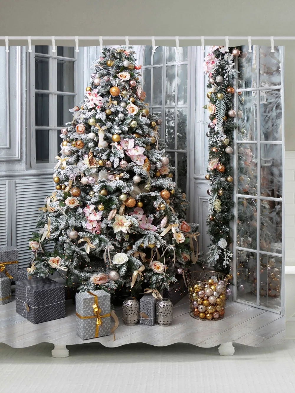 

Christmas Tree Print Waterproof Bath Curtain with Hooks Home Shower Curtain for Bathroom Festival Decor Christmas Decor Gift