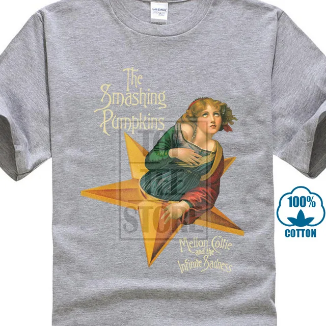 Футболка с надписью «Mellon Collie And The Infinite sadnesse», Повседневная футболка, Мужская Классическая футболка с коротким рукавом и рисунком - Цвет: Серый