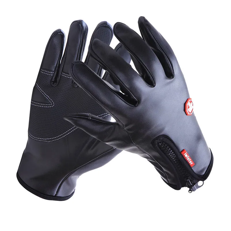 PU Leather Men Cycling Gloves Full Finger Windproof Waterproof Touch