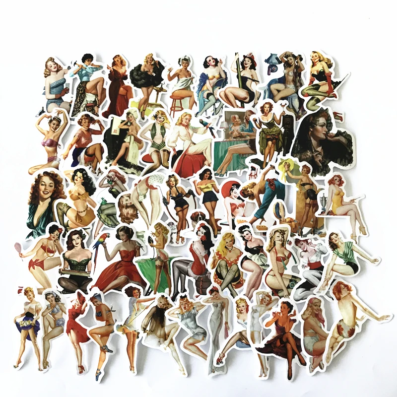 50Pcs 2022 European And American Retro Girl Sticker Decal For Snowboard Luggage Car Fridge Car- Styling Laptop Stickers | Игрушки и