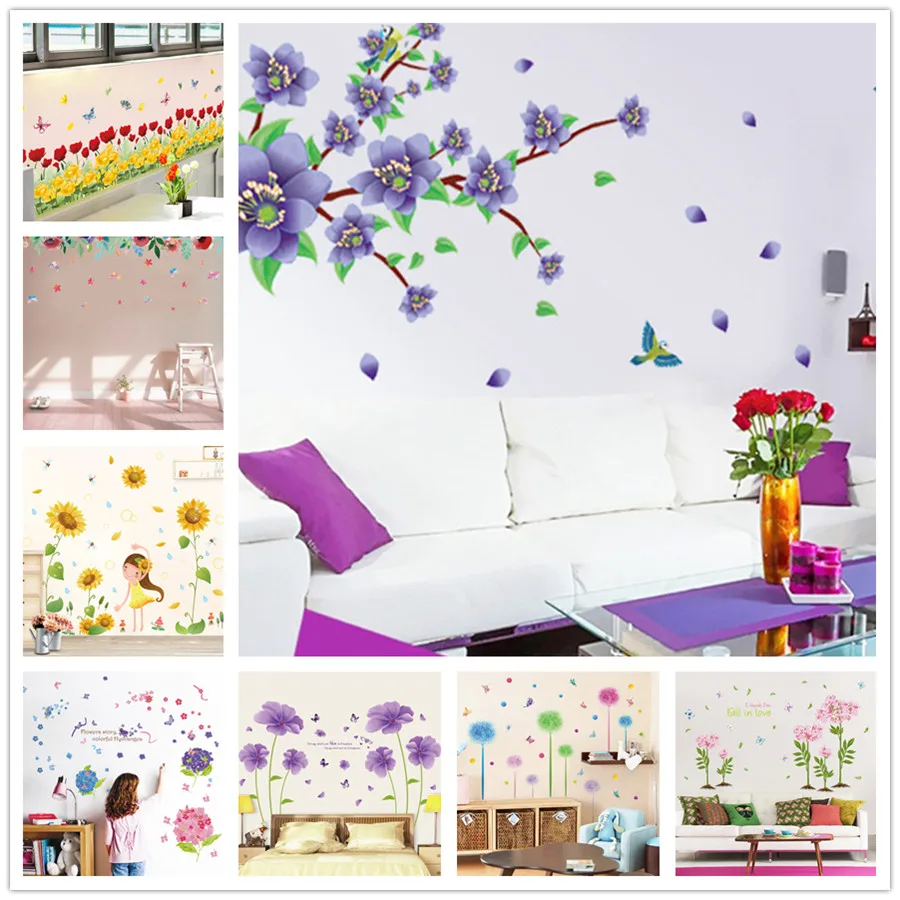 % Plant Flower butterfly Living room Nursery Room Wall Stickers Vinyl Wall Decals Wall Sticker for Kids Room Bedroom Home Decor