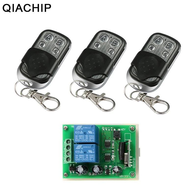 

QIACHIP 433Mhz Wireless Remote Control Switch DC 12V 2 CH RF Relay Receiver Module + RF Transmitter 433 Mhz Remote Control Kit