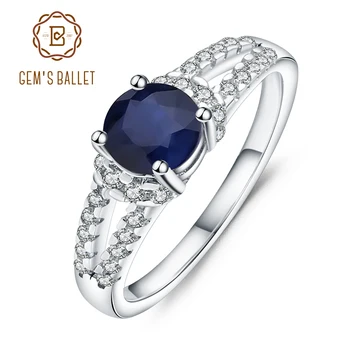 

GEM'S BALLET Round 1.31Ct Natural Blue Sapphire Gemstone Ring 925 Sterling Silver Vintage Rings for Women Anniversary Jewelry