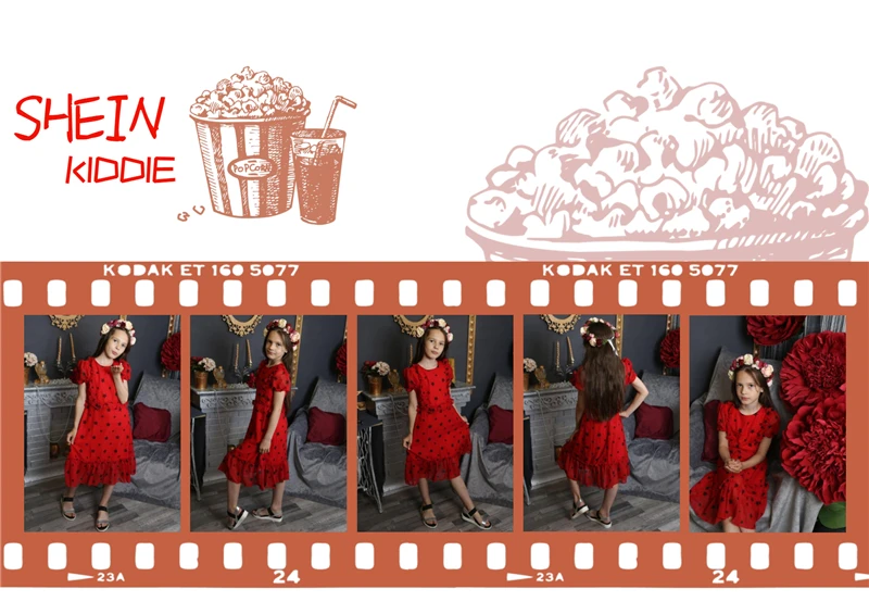 SHEIN/детское праздничное платье для девочек с принтом Красной звезды и оборками на подоле; коллекция года; милое летнее платье на молнии с рукавами-фонариками для подростков