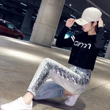 Женские брюки с блестками и эластичной резинкой на талии, красные джинсы, женские новые летние свободные штаны-шаровары, тонкие