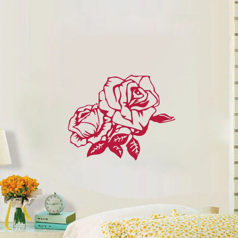 Beautiful Rose Wall Stickers Bedroom Decoration Removable Vinyl Wall Decals Flowers Plant Home