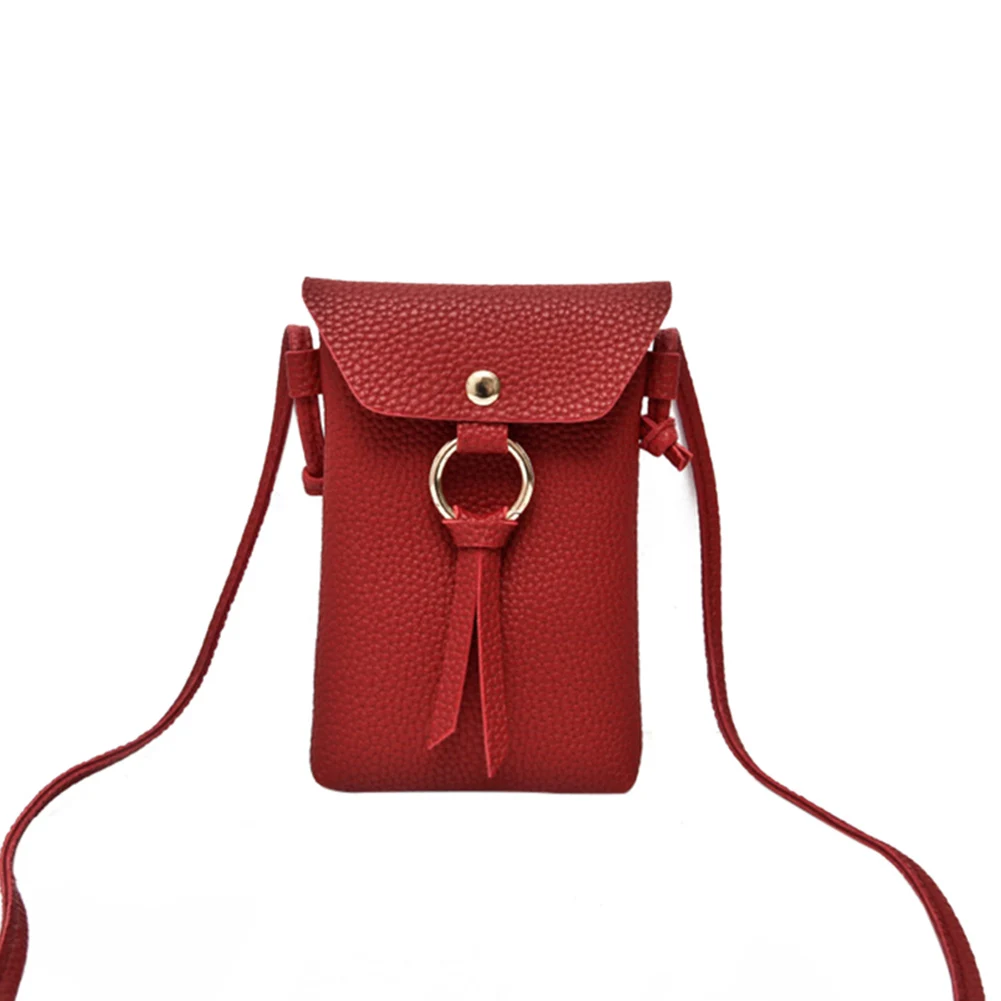 Women Phone Mini Bag Leather Crossbody Shoulder Bag Pouch Knot Ring