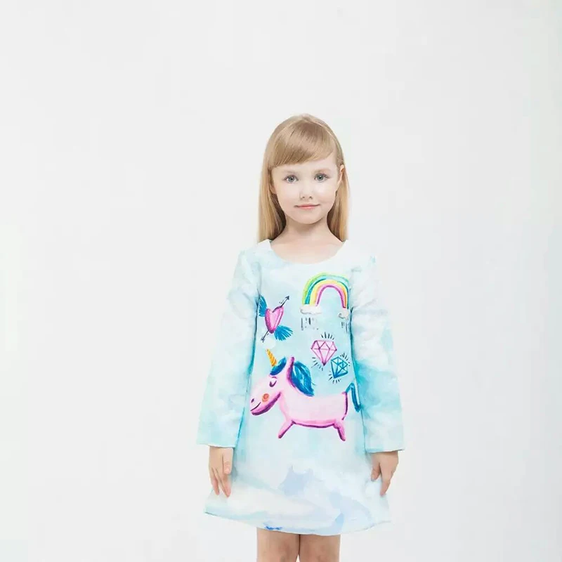 

Spring Autumn Princess Dress Girls Costumes Unicorn Rainbow Clothes Heart Diamond Clothing Character Pattern Dress for Kids