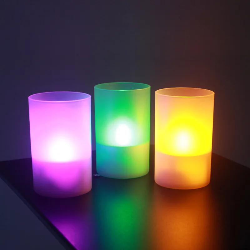 

Pack of 4 Biggest Color Changing Yellow LED Solar Candles, Bigger than Other Solar Tea Light Sellers, with Frosted Plastic Cup