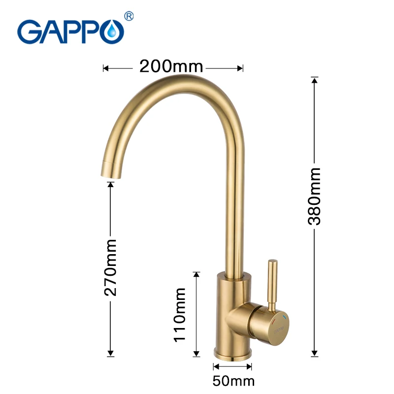 Gappo Golden Kitchen Faucets Stainless steel rotatable single hole Deck Mounted hot and cold water mixers