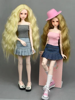 

Blue Jeans Short Skirt & Knitted Sweater knitwear white pink black gray Top Outfit Clothing For 1/4 BJD Xinyi 45-50CM doll