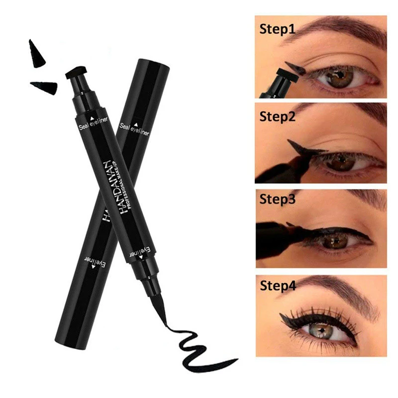 1 Pcs Double-Headed Seal Black Eyeliner Triangle Seal Eyeliner 2-in-1 Waterproof Eyes Make kit with Eyeliner Pen Eyeliner Stamp