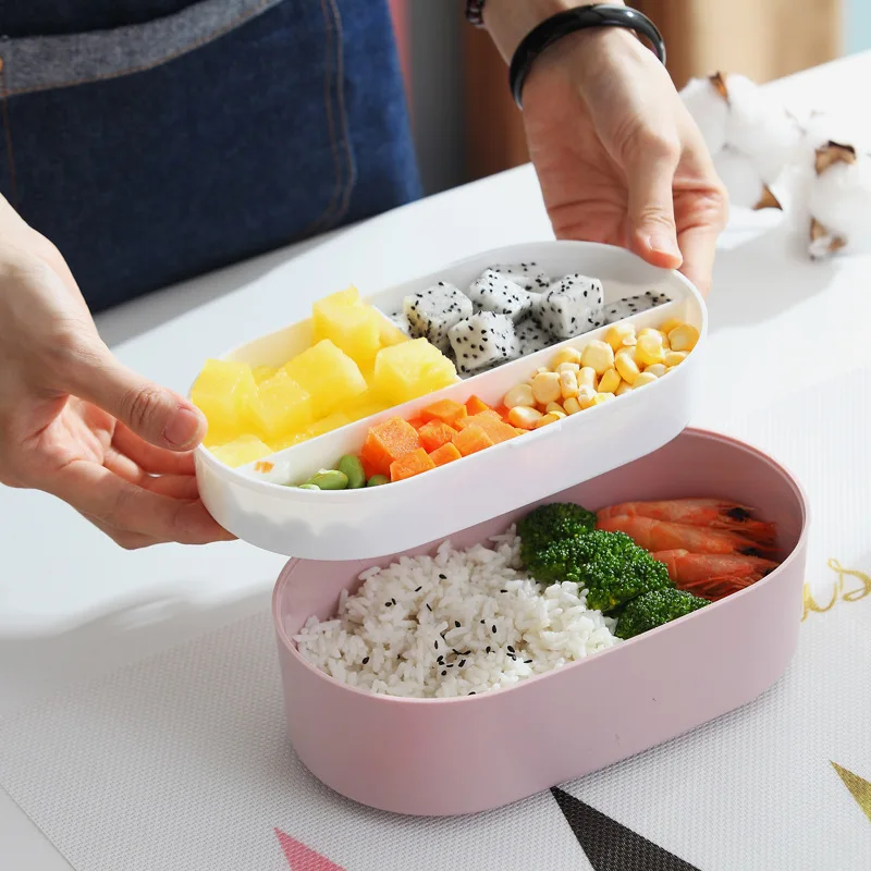 

Oval Microwave Lunch Box Imitation wood Bento Box Kids Food Container Storage Portable School Picnic 800ml