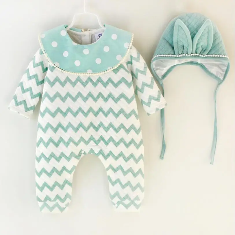 

Baby Girl Newborn Boy Wave Outfit Girl Newborn Clothes Jumpsuits Clothing Set Peter-Pan Neck Boy Bodysuit with Ear Hat