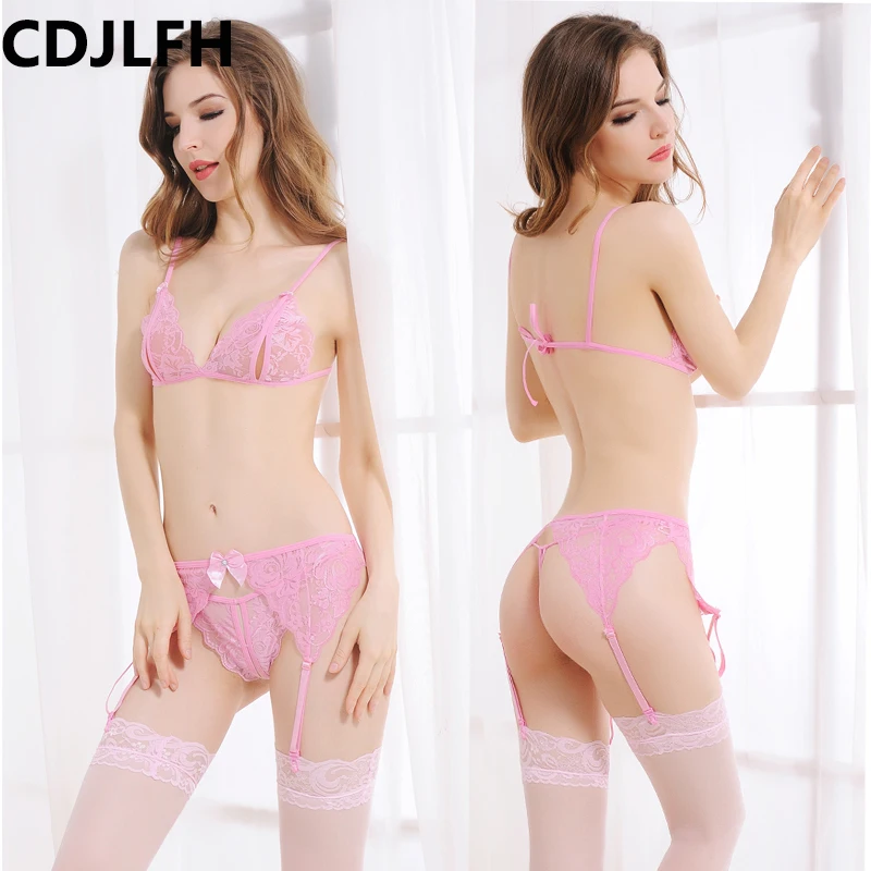 4Pcs/Set Bra & Brief Sets Intimates Plus Size Womens Sexy Lingerie Lace Flower Push Up Top Bra And Panty Set Women Underwear Set