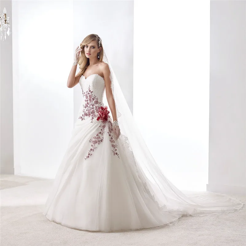 Elegant Handmade Flowers Hot Strapless Dropped Waist Deep Red And Elegant Handmade Flowers Hot Strapless Dropped Waist Deep Red And Ivory Organza Tulle Wedding Dress Vestidos Largos Nls09 In Dresses From