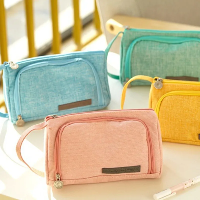 

Large Capacity Multifunction Pencil case canvas Pencil bag Cosmetic bag stationery double layer zipper portable school supplies