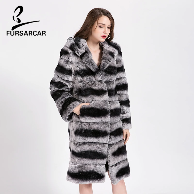 Capuchon Lapin Style Long As De Cuir D'hiver Naturel Véritable Fursarcar Femmes Luxe En Show Rex Fourrure Avec Veste Manteau Réel Cfnqw