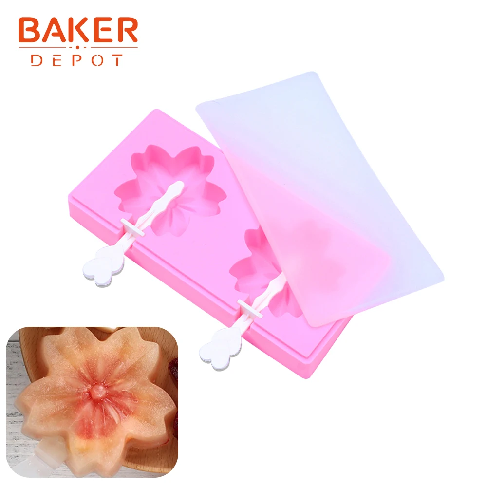 

BAKER DEPOT Silicone ice cream Mold flower shape ice cube tray DIY chocolate candy bar lolly Popsicle Maker