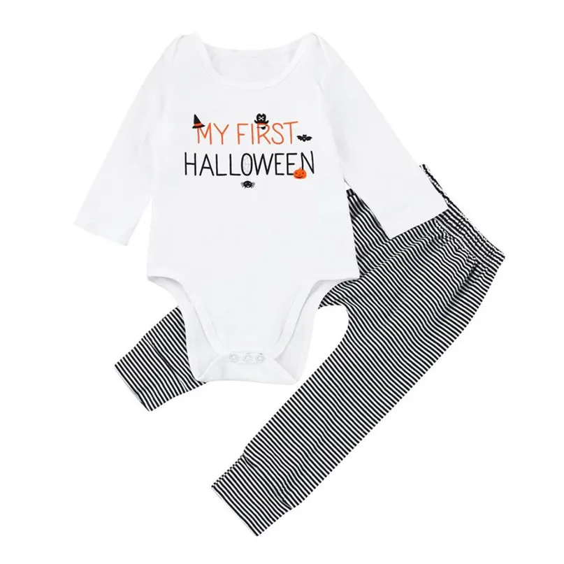 White Color Cute Cartoon Infant Baby Boys Girls Halloween Pumpkin Romper Jumpsuit+Pants Set Clothes Hot 2017 Dropshipping ST27