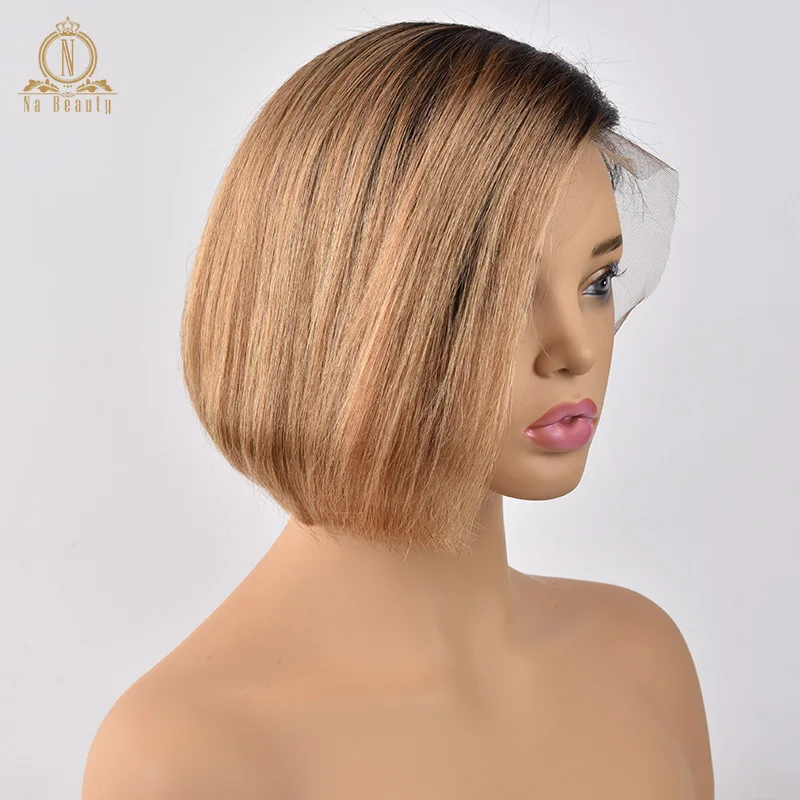 13x6 человеческие волосы на кружеве короткий боб парики Pixie Cut Ombre Цвет 1B 27 613 блонд черный прямые для женщин бразильские волосы remy