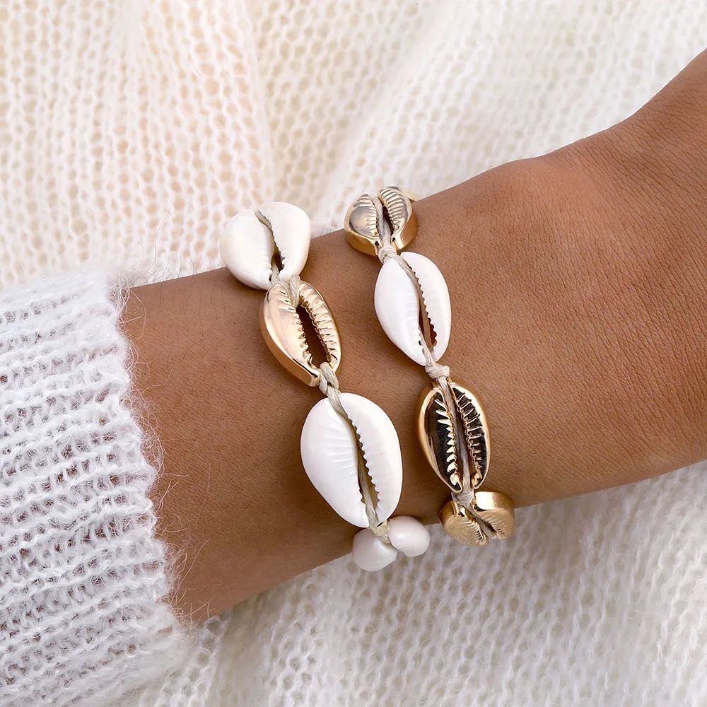 

Vienkim New Gold Color Cowrie Shell Bracelets for Women Delicate Rope Chain Bracelet Beads Charm Bracelet Bohemian Beach Jewelry
