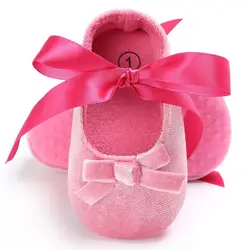 Для новорожденных Обувь для девочек принцесса Обувь лук шелковая лента Детские Обувь для малышей на мягкой подошве обувь