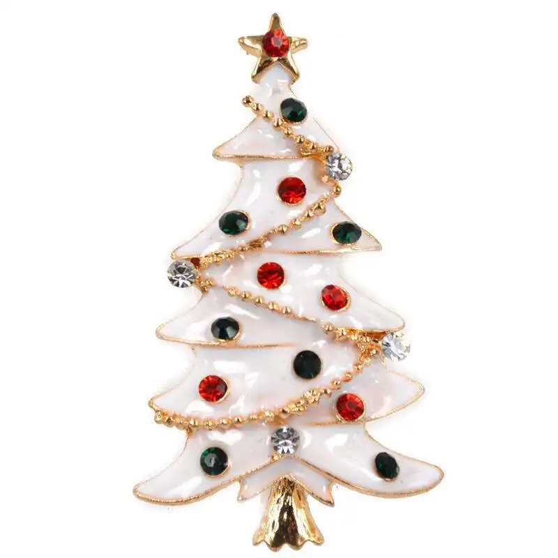 

DoreenBeads 1PC Metal Christmas Tree Shape Enamel Badge White Safety Pin Brooch Cardigan Sweater Deco Xmas New Year 5.3*3.1cm