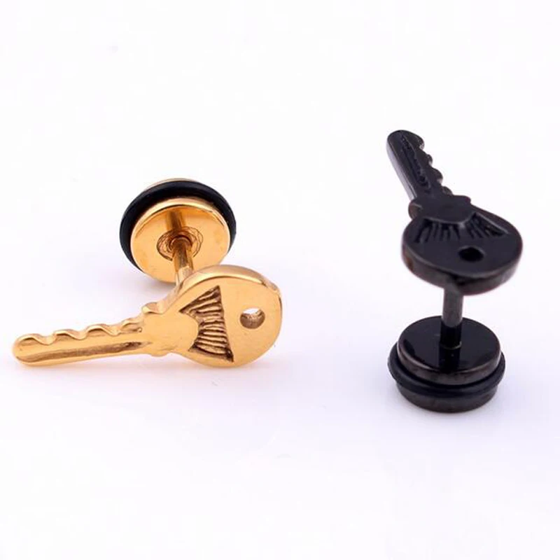 2Piece2016 New Punk Keys Stainless Steel Stud Earring Key Fake ear taper Earrings Body Piercing