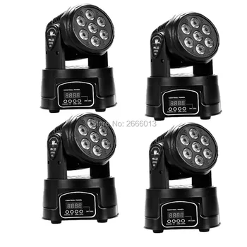 

4pcs/lot 7x12W LED Moving Head Light /RGBW 4in1 Mini Wash Effect Stage Lights/DMX512 Auto Sound Control DJ Lighting/Bar LED Lamp