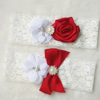 

1 pair NEW wedding garter set red bridal lace garter stretch toss garter vintage inspired garter