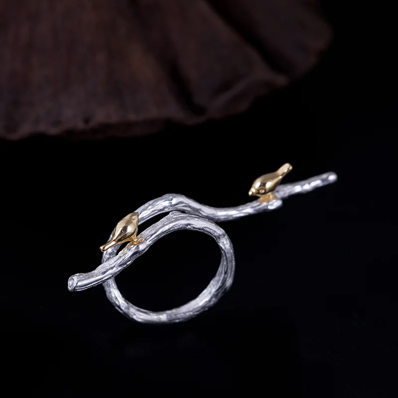 Кольцо из стерлингового серебра 925 пробы с двумя птицами, золотые кольца ручной работы для творчества, открытые Регулируемые кольца для женщин, оригинальные ювелирные изделия