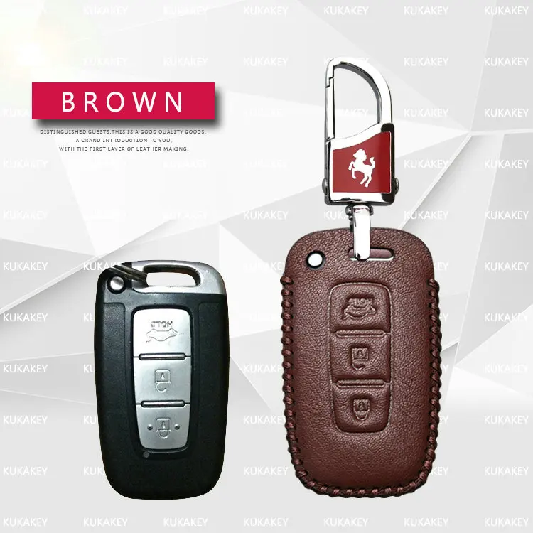 Кожаный 3 кнопки Чехол для автомобильного смарт-ключа для hyundai ELANTRA IX35 SONATA 8 велостер ключ держатель брелок аксессуары - Название цвета: brown for hyundai