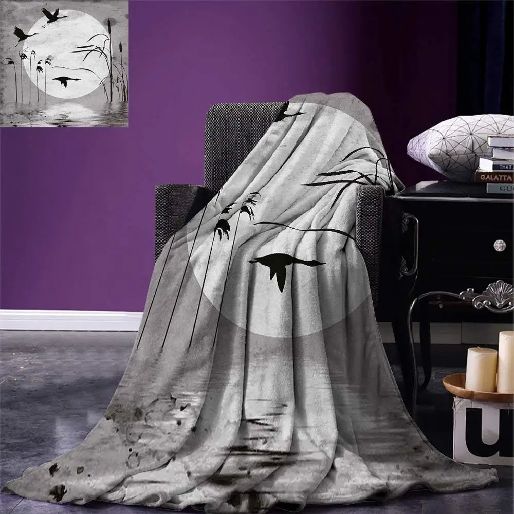 Nature Blanket Sunset Horizon Background Flying Heron Birds on the Lake