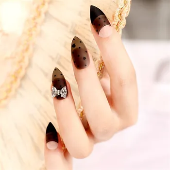 

2017 Fashion Black Tip Head Fake Nail Long With Flash Nail Tips 24Pcs/set Classic Fake Nail Artificial Nails Tips With Glitter
