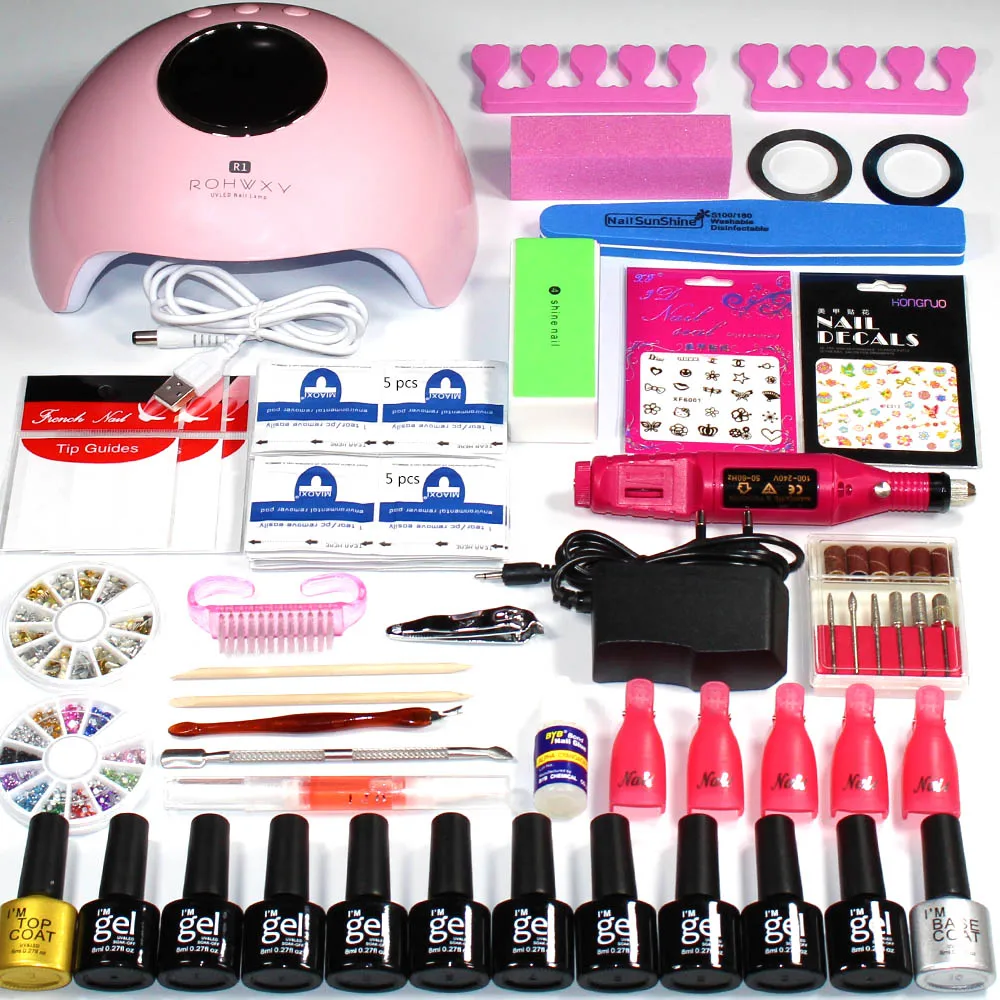Набор ногтей гель Nail Kit 36 W/48 Вт УФ ЛАМПА ФЕН маникюрный набор 10 шт Гель лак Soak Off
