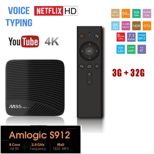 

M8S Pro L 10pcs Voice Control TV Box 3GB/16GB 3GB/32GB Android 7.1 Amlogic S912 Octa Core 2.4G&5G Dual Wifi 4K H.265